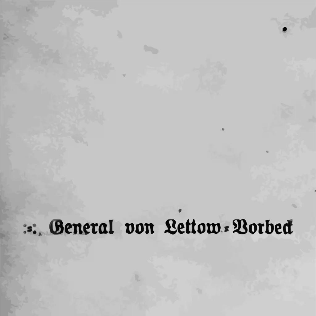 Stilisiertes altes Zeitungsblatt, darauf steht "General von Lettow-Vorbeck"