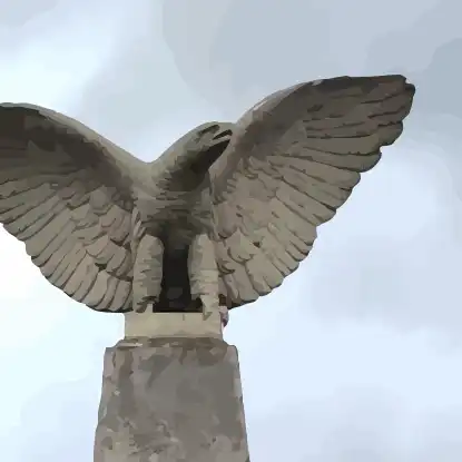 Stilisierte Darstellung der Spitze des Denkmals, ein Adler breitet seine Flügel aus.