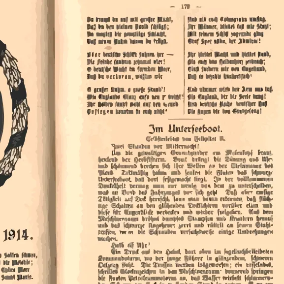 Auschnitt aus dem Flottenkalender, man sieht altdeutsche Druckschrift und die Überschrift -Im Unterseeboot-